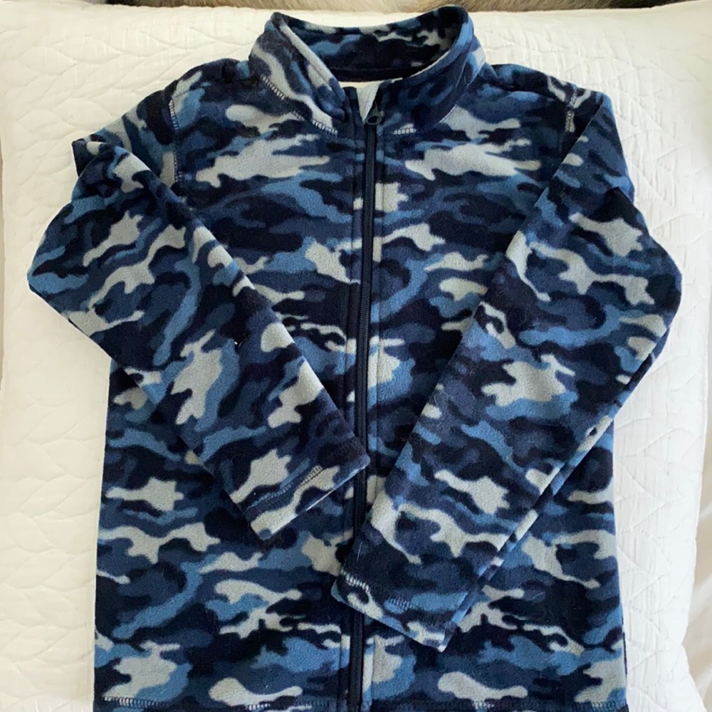 Blue Camouflage Camo Fleece Zip Hoodie Size 7